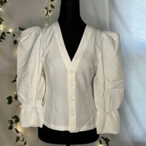 Choosy Elegant White Puff Sleeve Blouse - Picture 1 of 6